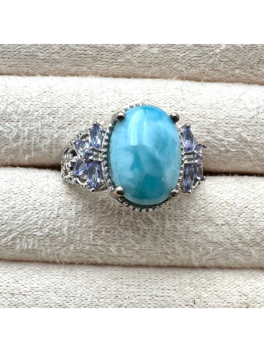 Chuck Clemency Ring Larimar Tanzanite Sterling Silver Size 8 - Picture 6 of 6